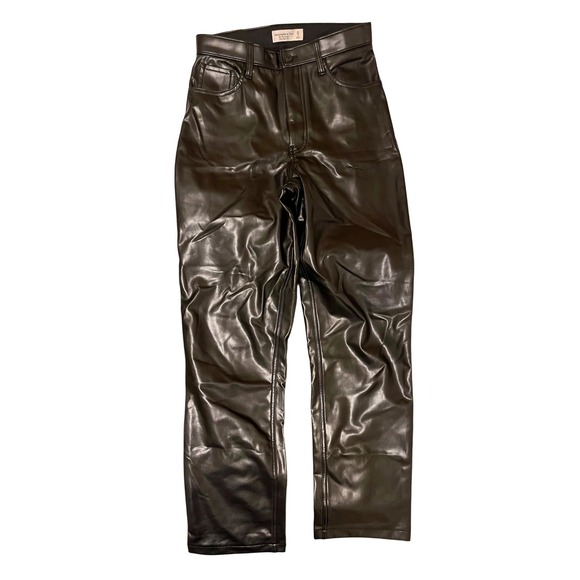 Abercrombie 90s Straight Faux Leather Jeans Black Size 4 High Rise - Picture 2 of 9